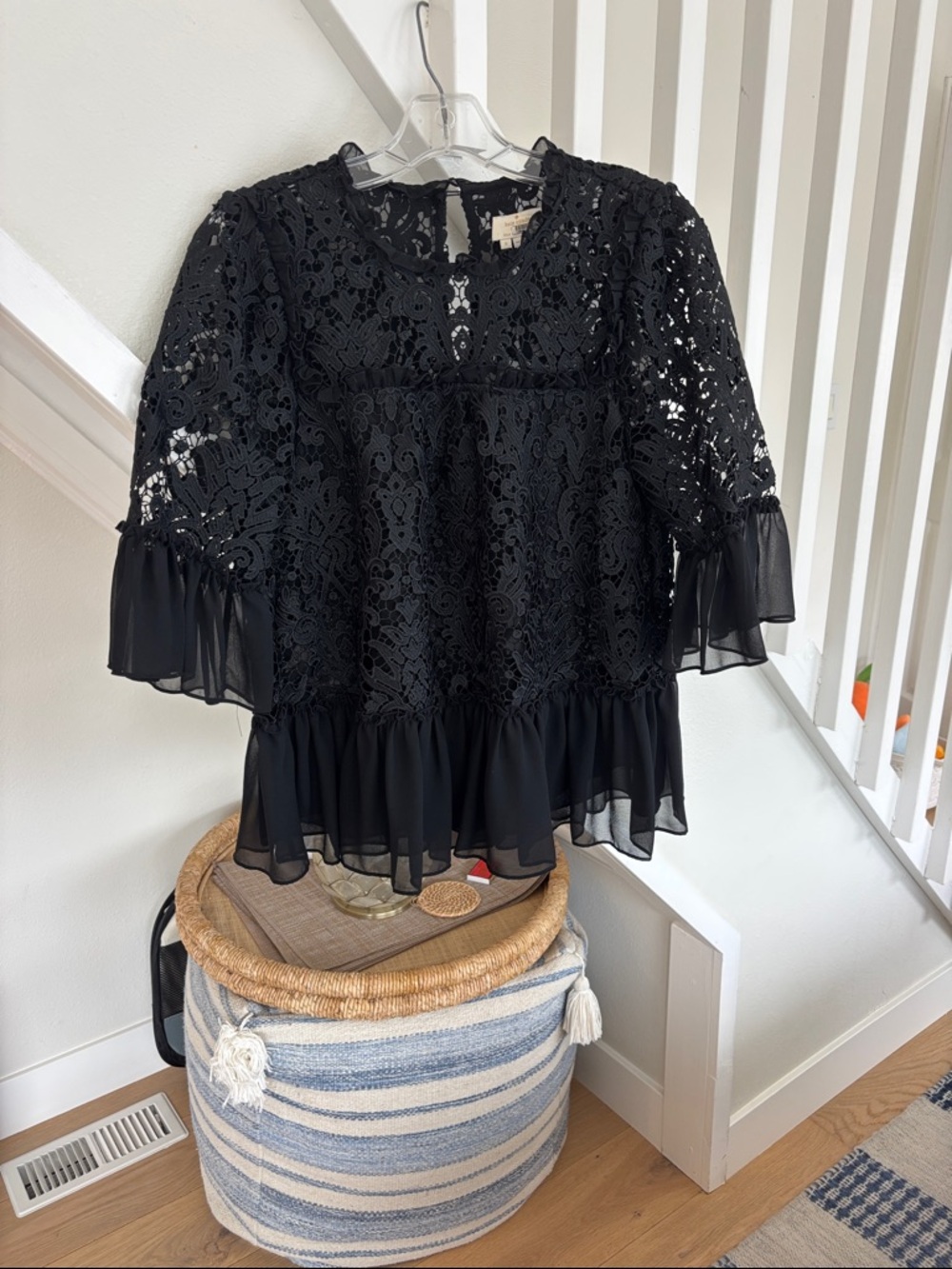 kate spade Black Lace Ruffle Peplum Top